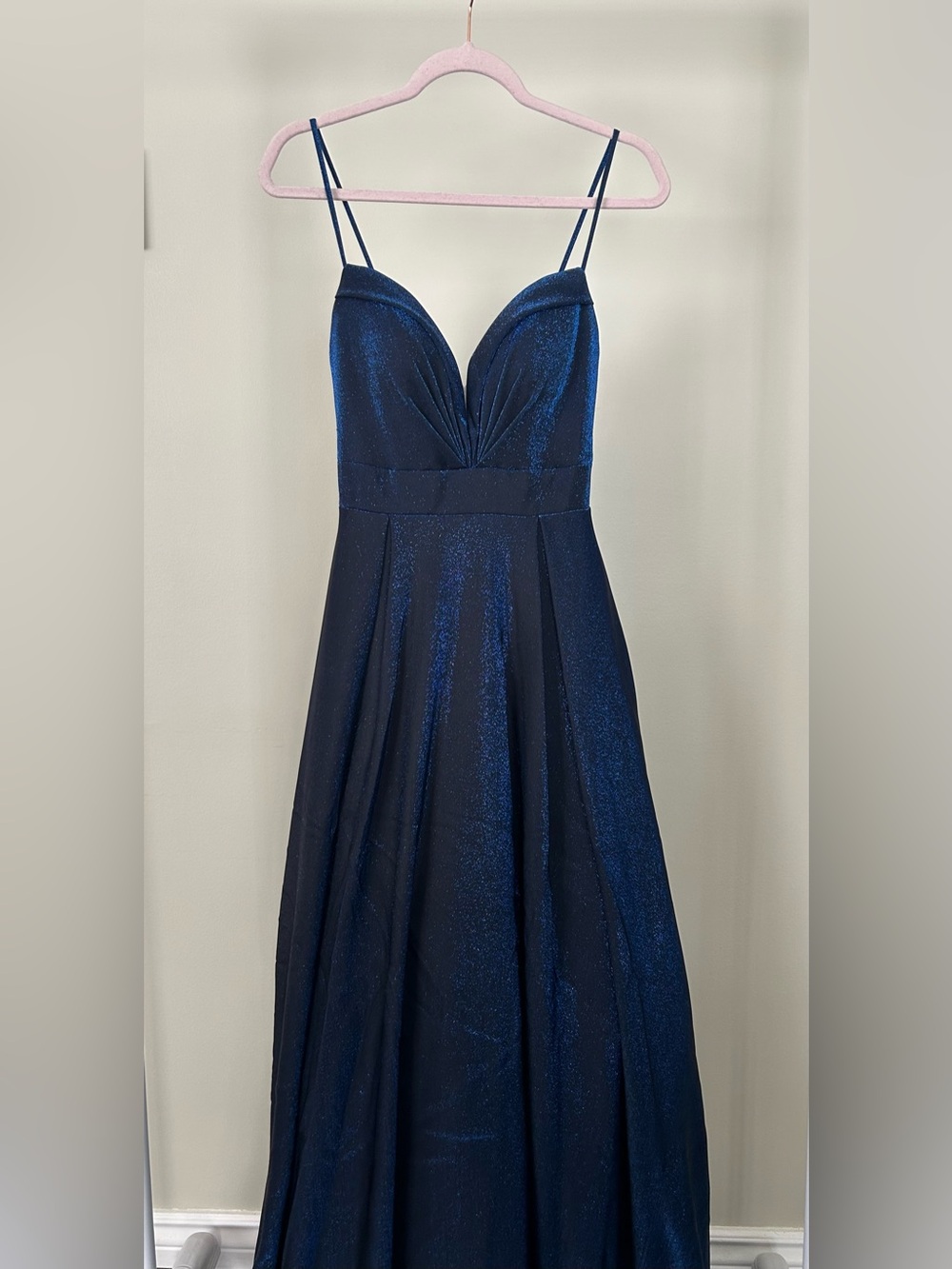 Dave & Johnny Shimmery Midnight Blue Spaghetti Strap Prom Dress